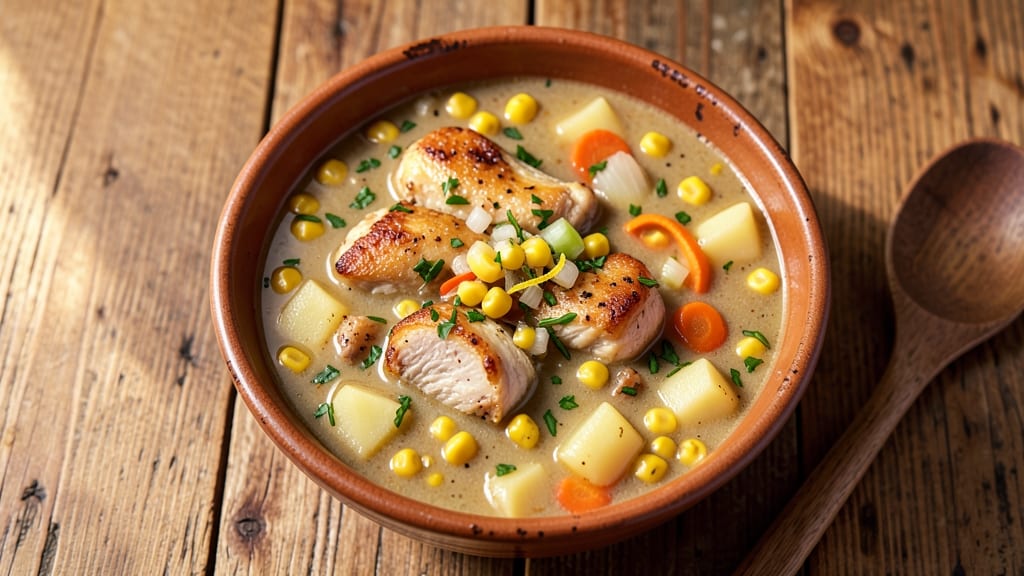 Amish Chicken Corn Chowder Soup Recipe: Creamy, Crunchy Cornbread Topping Twist