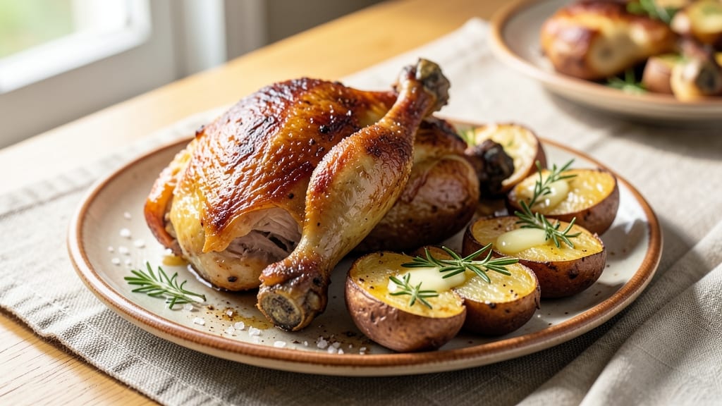 Baked Chicken Legs And Potatoes Recipe: One-Pan Crispy Skin, Fluffy Spuds