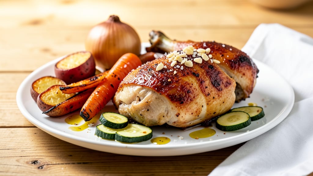 Baked Chicken Thighs With Roasted Veggies Recipe: One-Pan Herb-Roasted Harmony