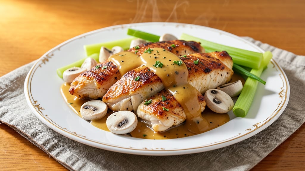 Betty Crocker Chicken À La King Recipe: Vinegar-Kissed Celery Crust Over Mushroom Cream