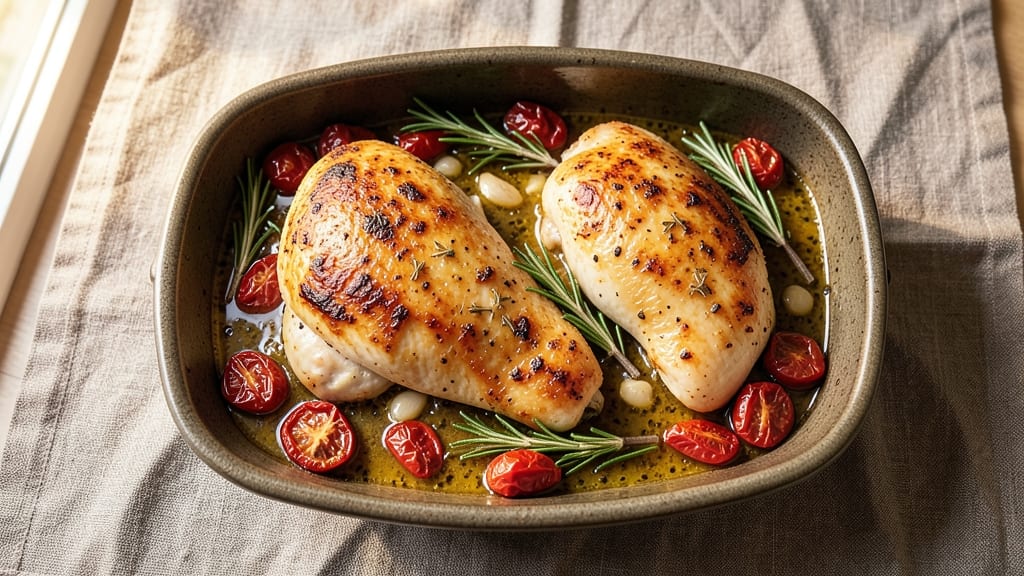 Baked Chicken With Sun-Dried Tomatoes Recipe: Umami-Packed Crisp Skin and Juicy Centers