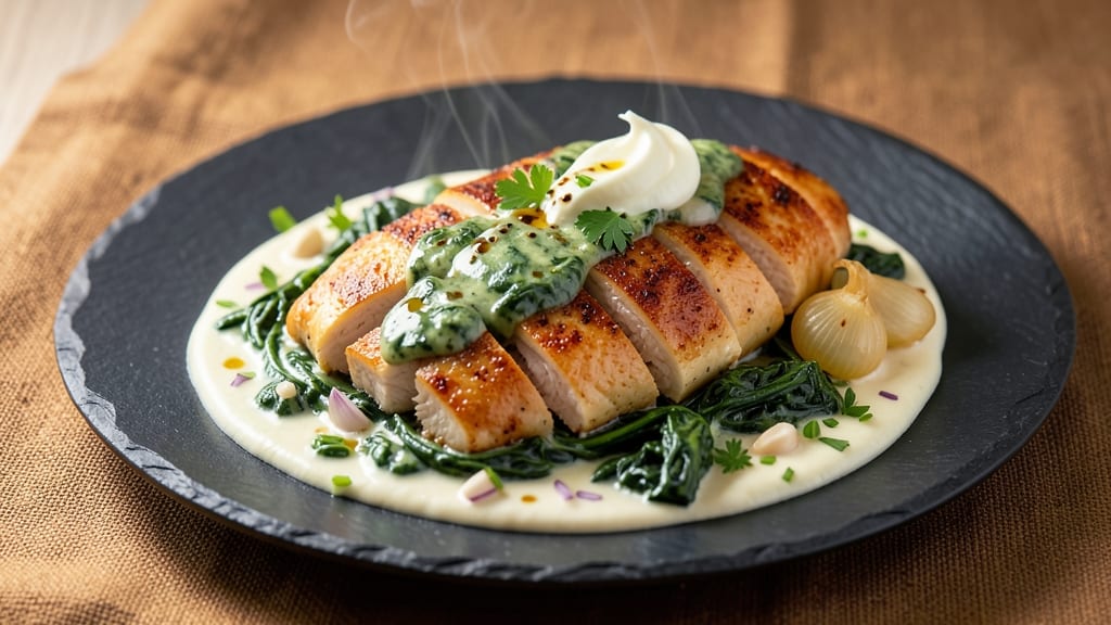 Boston Chicken Creamed Spinach Recipe: Silky Garlic-Infused Sauce Over Tender Greens