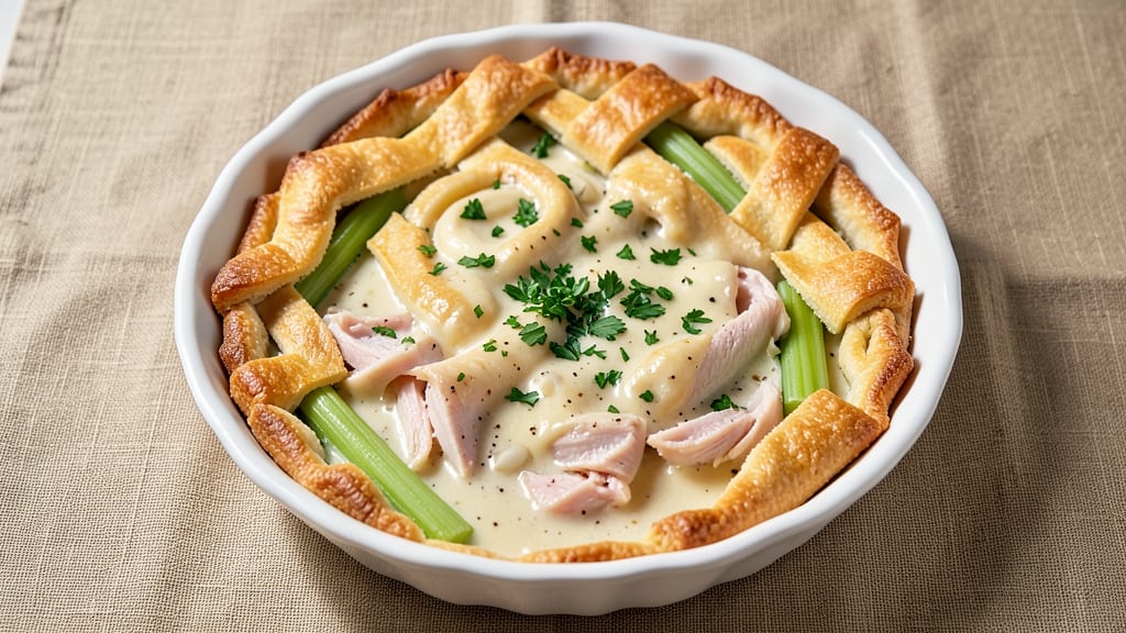 Campbell's Cream of Chicken Pot Pie Recipe: Celery-Crusted Crunch Over Creamy Chicken Filling