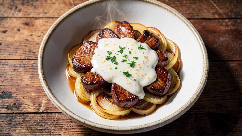 Chicken Liver and Onions With Gravy Recipe: Rich Pan-Dripped Gravy with Crispy Celery Crunch