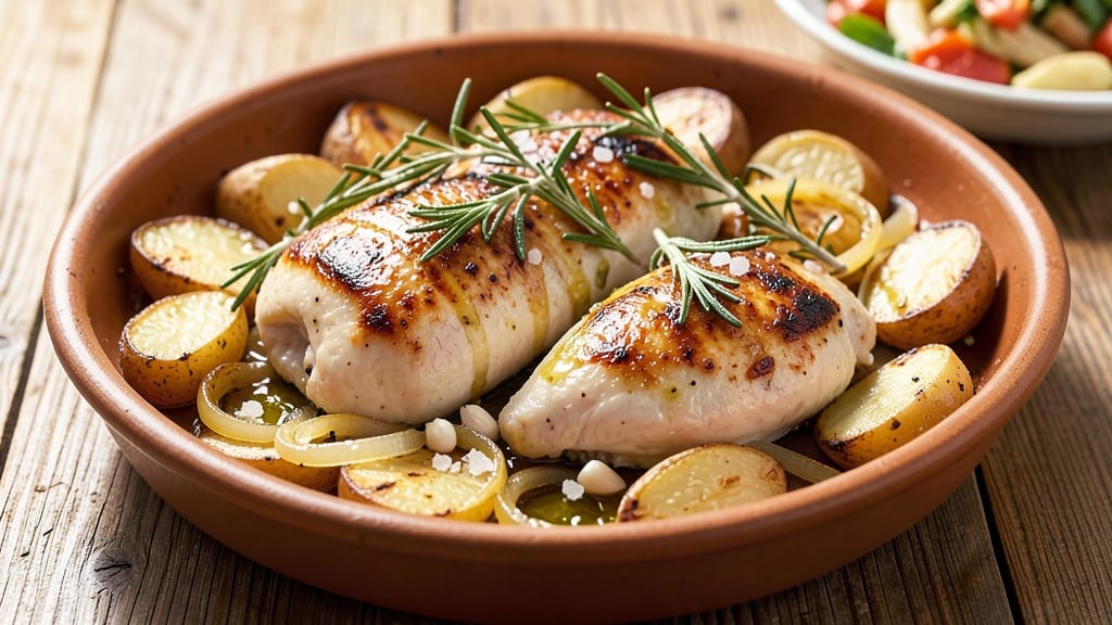 Baked Chicken With Potatoes And Onions Recipe: Juicy Chicken and Caramelized Potatoes in One Pan