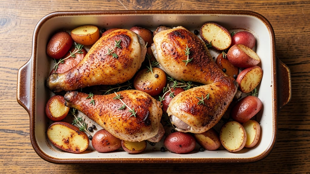 Oven Baked Chicken Legs And Potatoes Recipe: Crispy Skin, Juicy Meat in One Pan