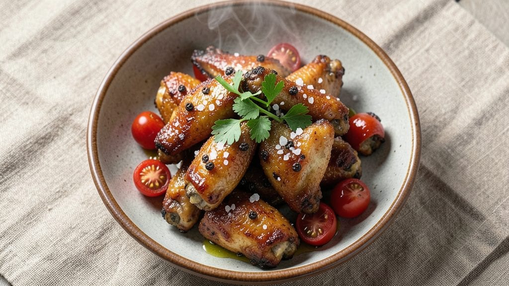 Salted Pepper Chicken Wings Recipe: Crispy Celery Crust with Vinegar-Kissed Heat